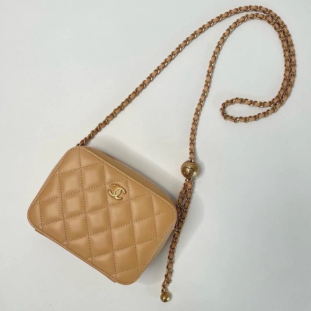 CHANEL Quilted Lambskin Camera Vanity CC Pearl Crush Crossbody Bag